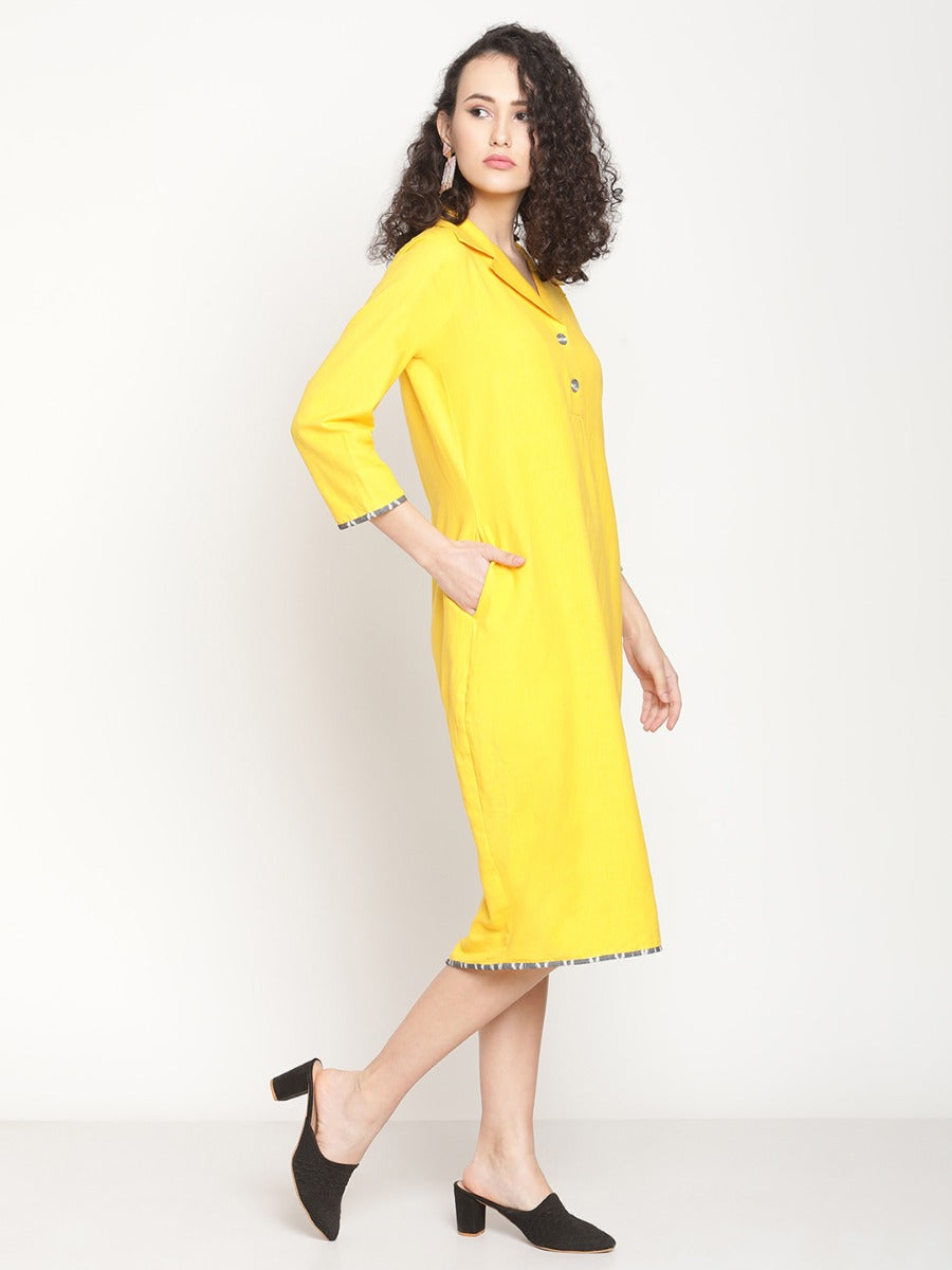 Corn Yellow Butterfly Neck Tulip Dress