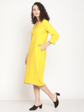 Corn Yellow Butterfly Neck Tulip Dress