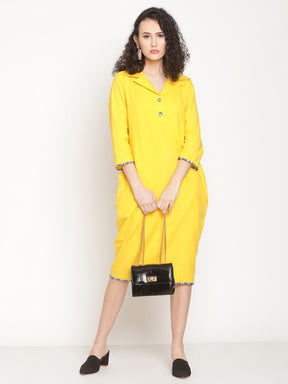 Corn Yellow Butterfly Neck Tulip Dress