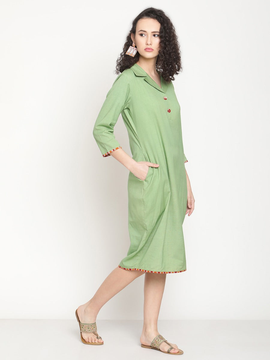 Fern Green Butterfly Neck Tulip Dress With Ikat Details