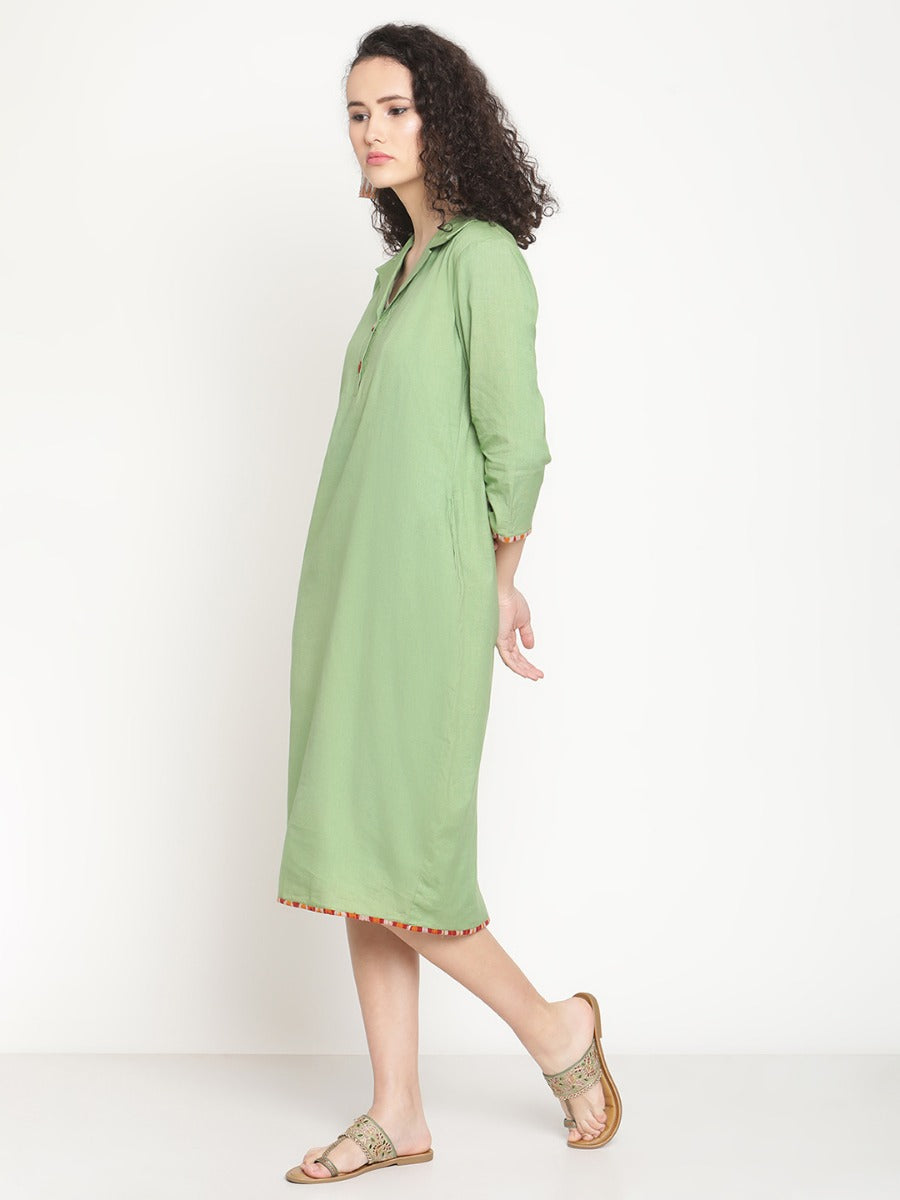 Fern Green Butterfly Neck Tulip Dress With Ikat Details