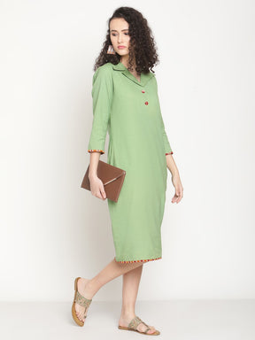 Fern Green Butterfly Neck Tulip Dress With Ikat Details