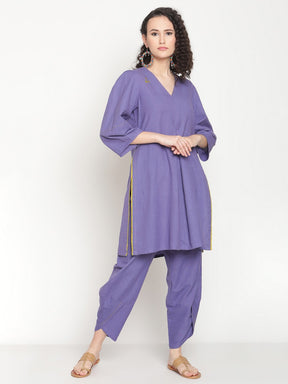 Very Peri V-Neck Flared Embroidered Kurta