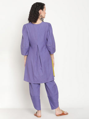 Very Peri V-Neck Flared Embroidered Kurta