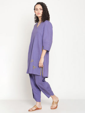 Very Peri V-Neck Flared Embroidered Kurta