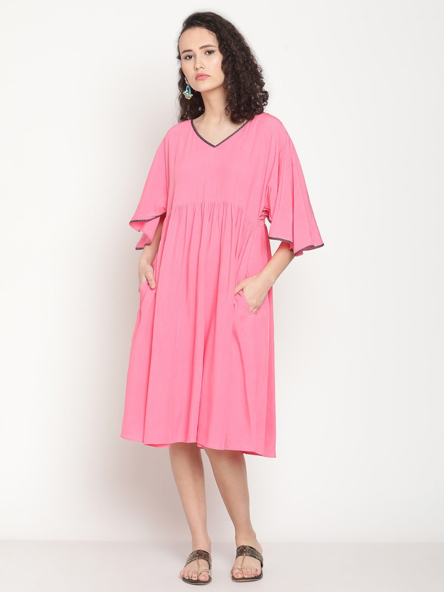 Bubblegum Pink Kimono Sleeves Dress