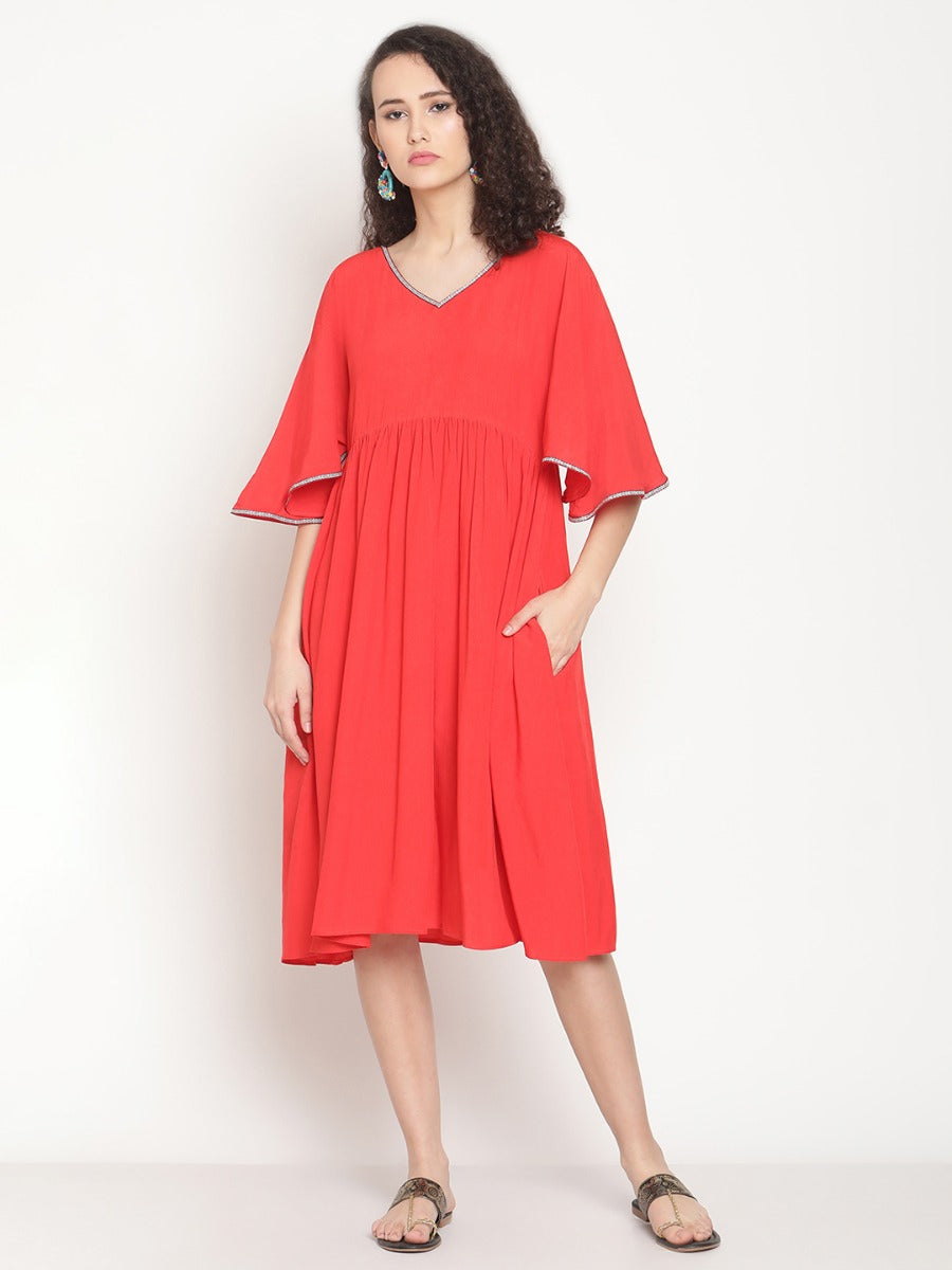 Rust Orange Kimono Sleeves Dress