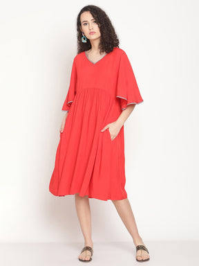 Rust Orange Kimono Sleeves Dress