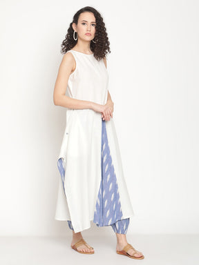 Pearl White Kurta With Circular Ikat Panel
