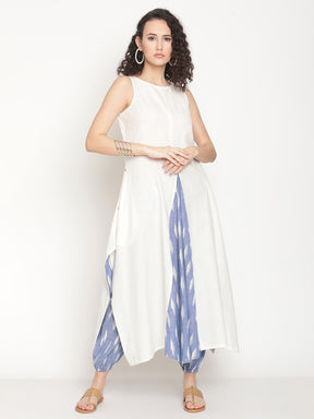 Pearl White Kurta With Circular Ikat Panel