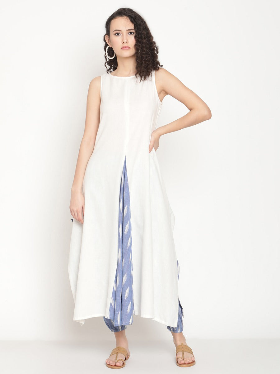 Pearl White Kurta With Circular Ikat Panel