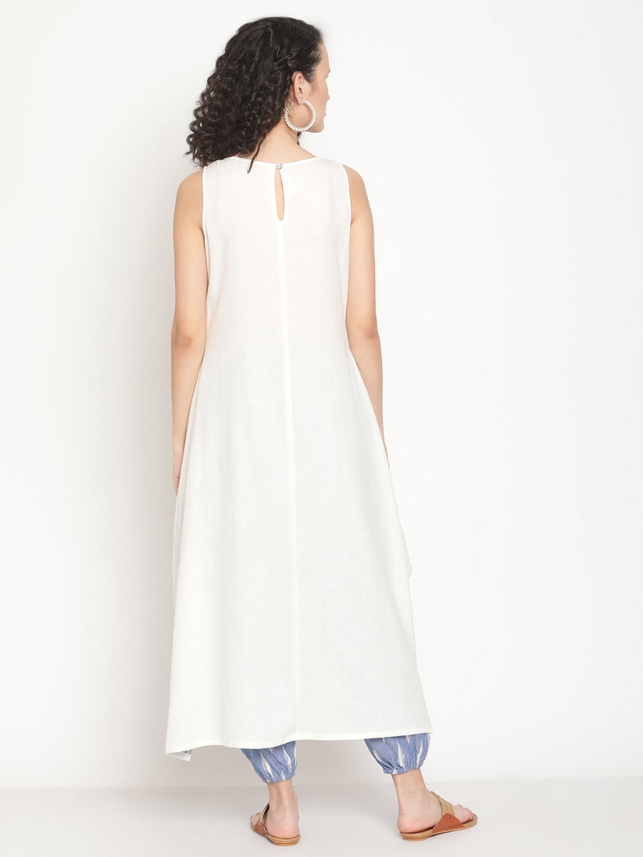 Pearl White Kurta With Circular Ikat Panel