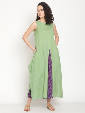 Fern Green Kurta With Circular Ikat Panel