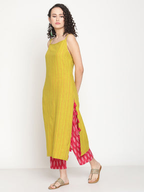 Spring Green Strappy Kurta With Tassels