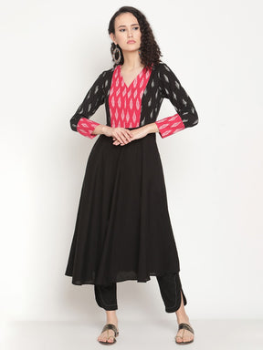 Midnight Black Flared Ikat Kurta
