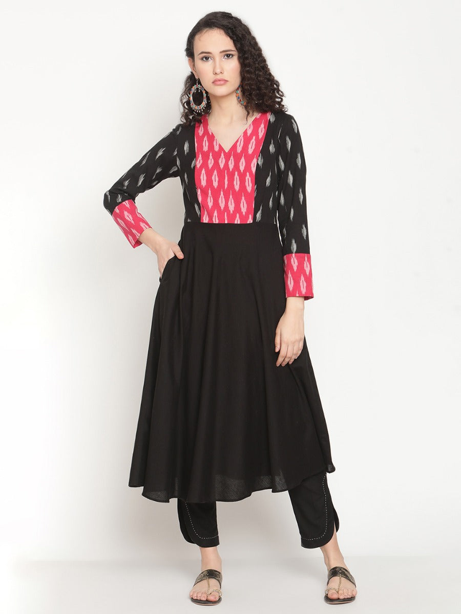Midnight Black Flared Ikat Kurta