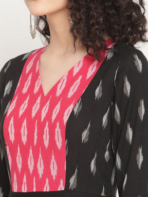Midnight Black Flared Ikat Kurta