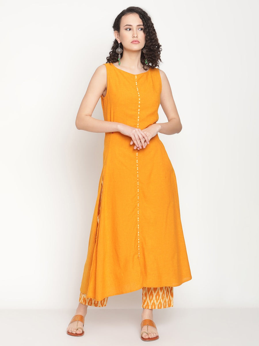 Sunset Orange A-Line Kurta With Side Slit