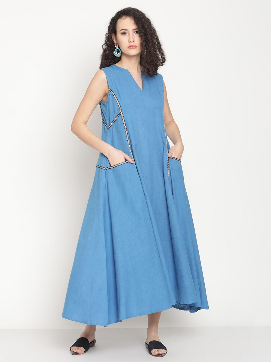 Electric Blue Jacquard Lace Maxi Dress