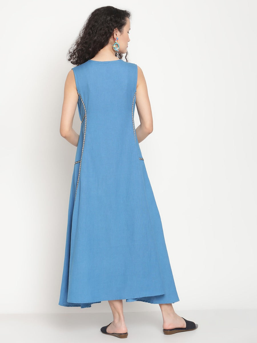 Electric Blue Jacquard Lace Maxi Dress