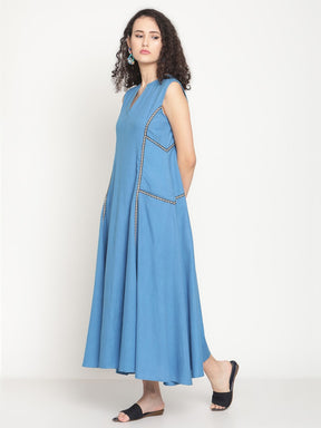 Electric Blue Jacquard Lace Maxi Dress
