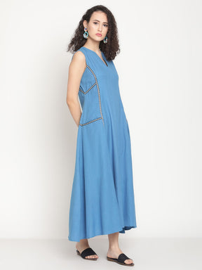Electric Blue Jacquard Lace Maxi Dress