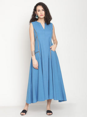 Electric Blue Jacquard Lace Maxi Dress