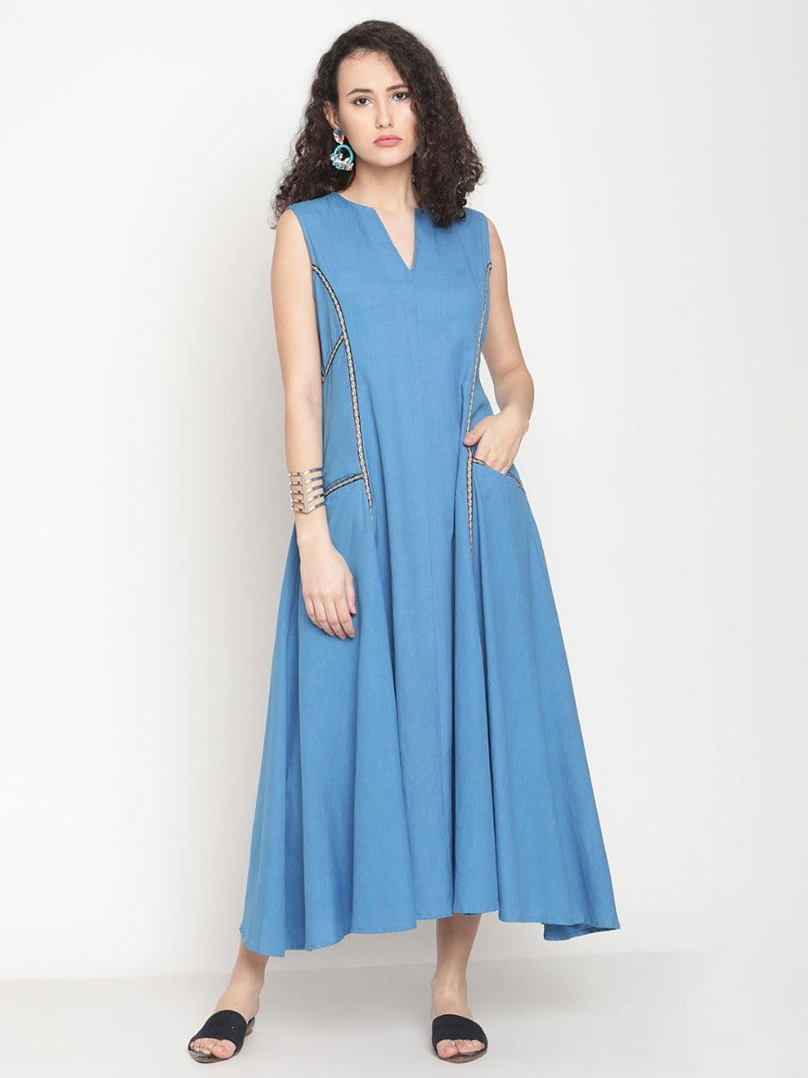 Electric Blue Jacquard Lace Maxi Dress