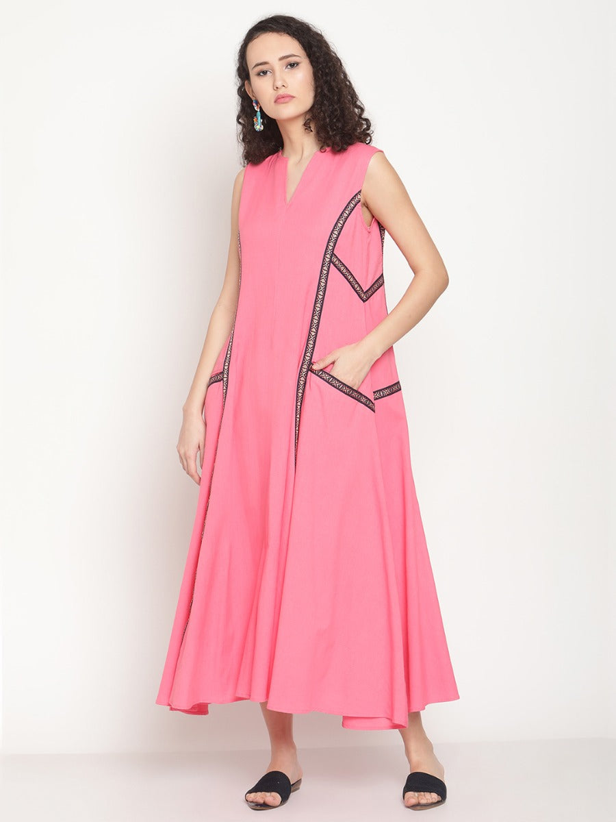 Bubblegum Pink Jacquard Lace Maxi Dress