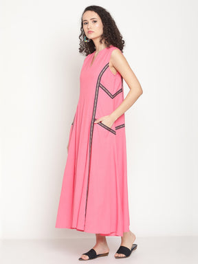 Bubblegum Pink Jacquard Lace Maxi Dress