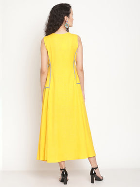 Corn Yellow Jacquard Lace Maxi Dress