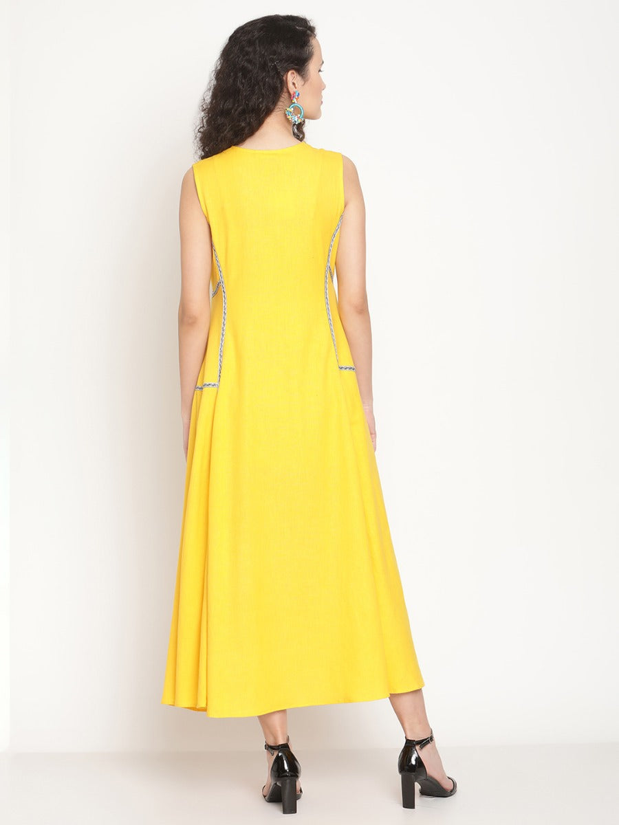 Corn Yellow Jacquard Lace Maxi Dress
