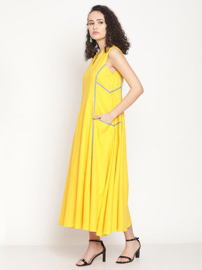 Corn Yellow Jacquard Lace Maxi Dress