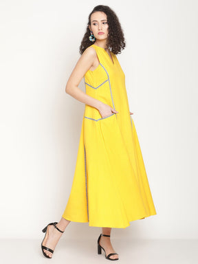 Corn Yellow Jacquard Lace Maxi Dress