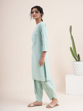 Mint GreenKurta with detailed back V-Neck