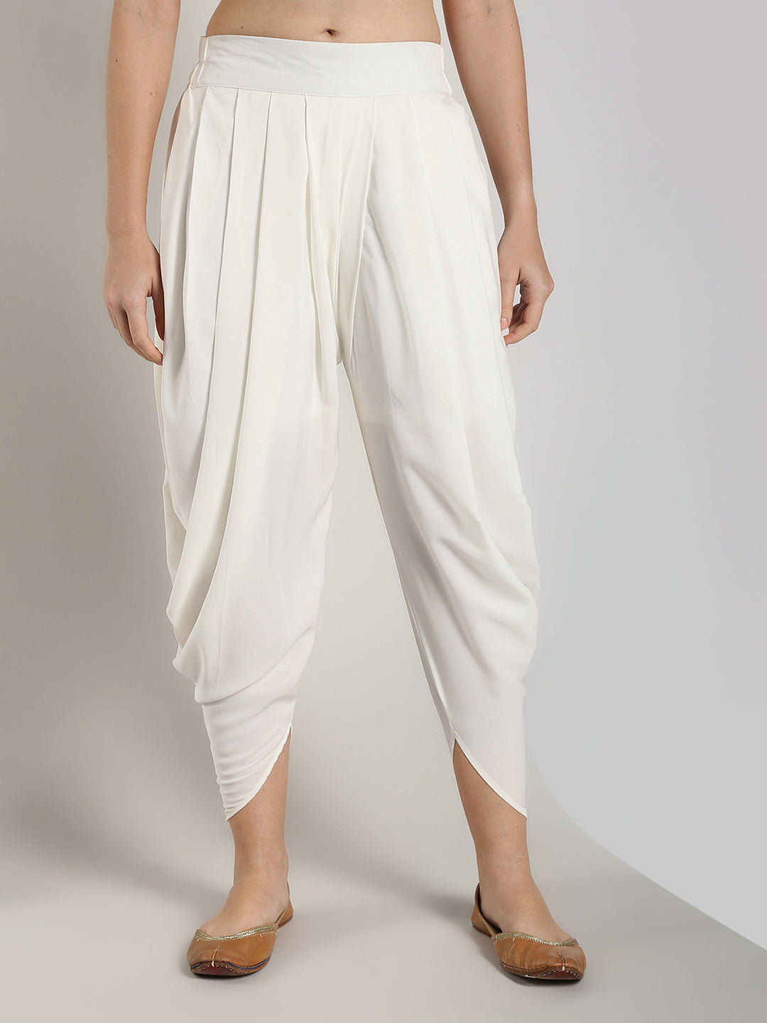 White Polycrepe Dhoti Pants