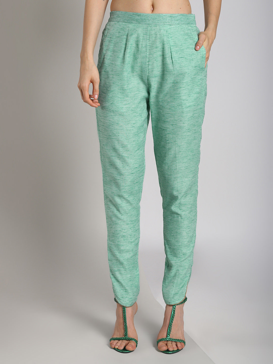 Abhishti Textured Baswada Pants with Curved Hem and piping