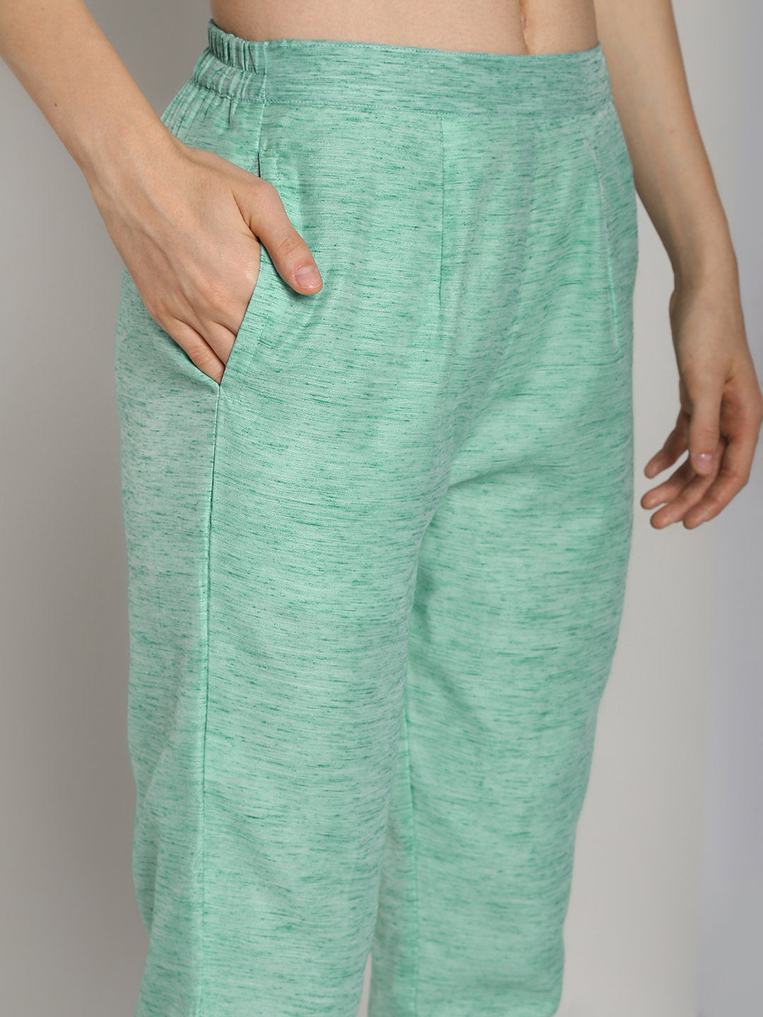 Abhishti Textured Baswada Pants with Curved Hem and piping