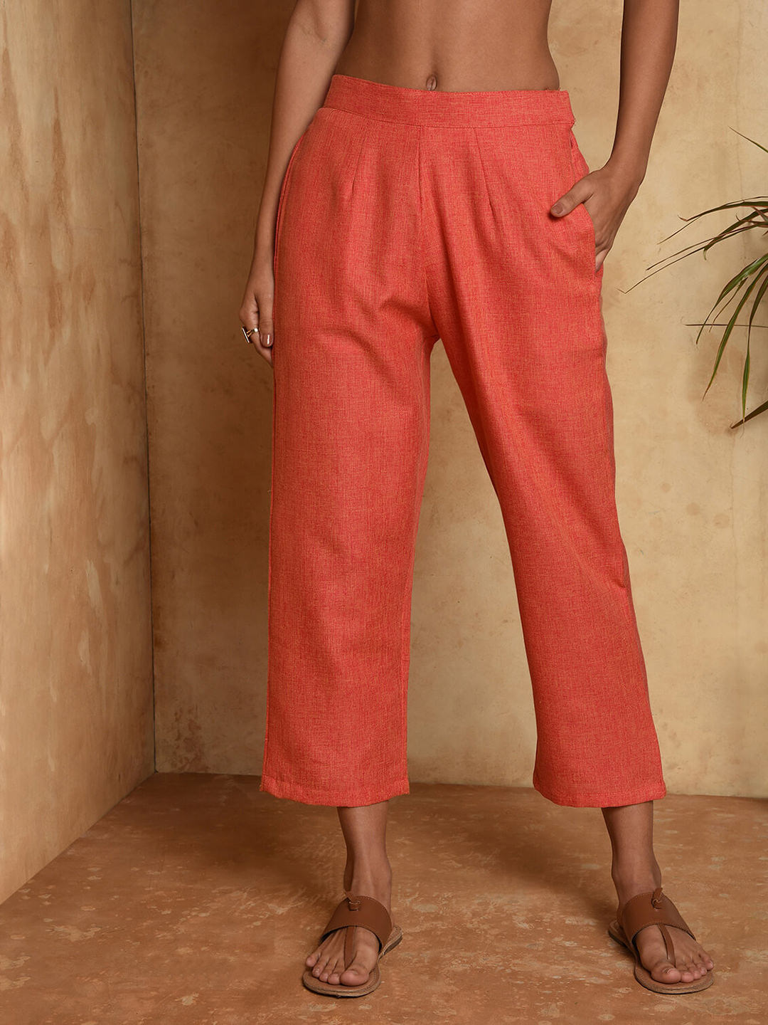 Two tone cotton cropped pants