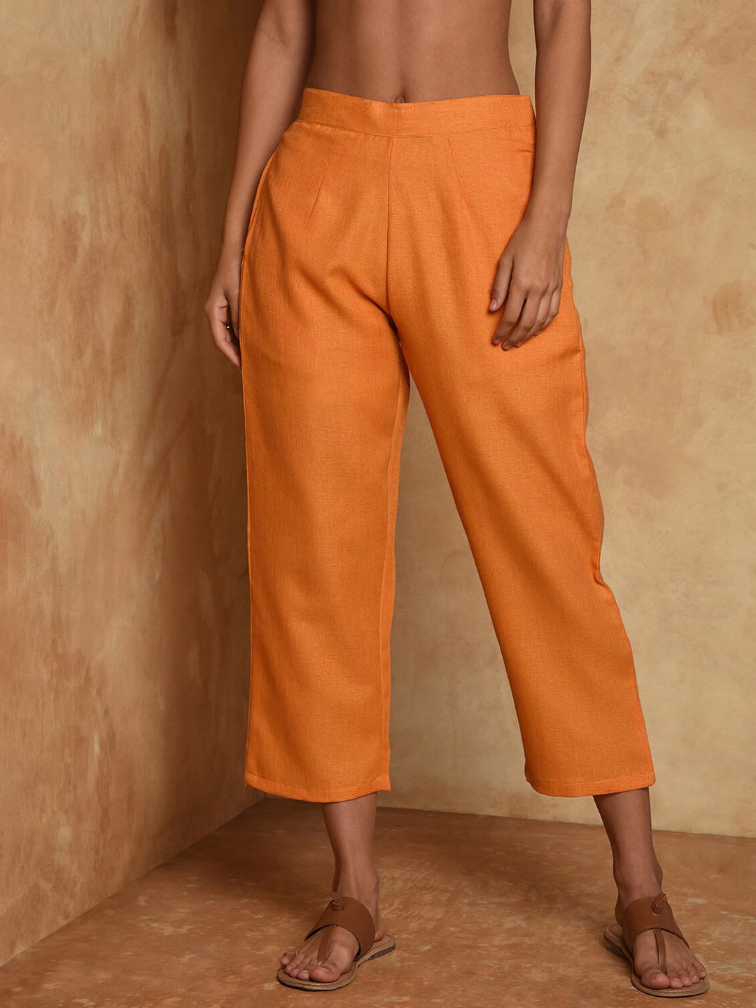 Two tone cotton cropped pants