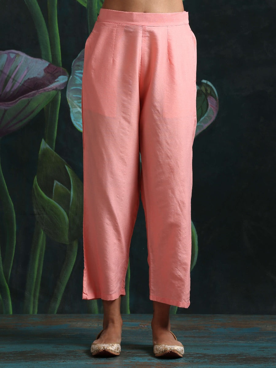 Cotton silk straight pant with side pockets Pink