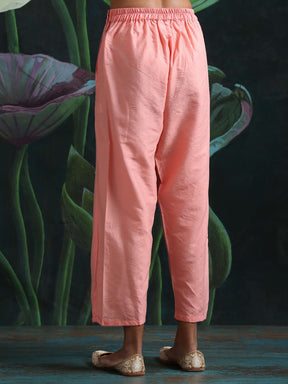 Cotton silk straight pant with side pockets Pink