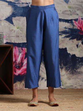 Cotton silk straight pant with side pockets Blue