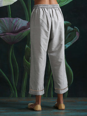 Cotton silk straight pant with side pockets Grey