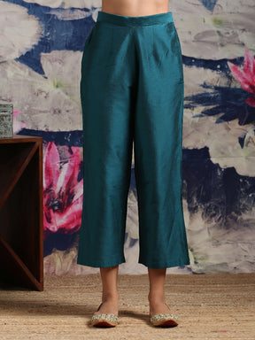 Cotton silk straight pant with side pockets Green