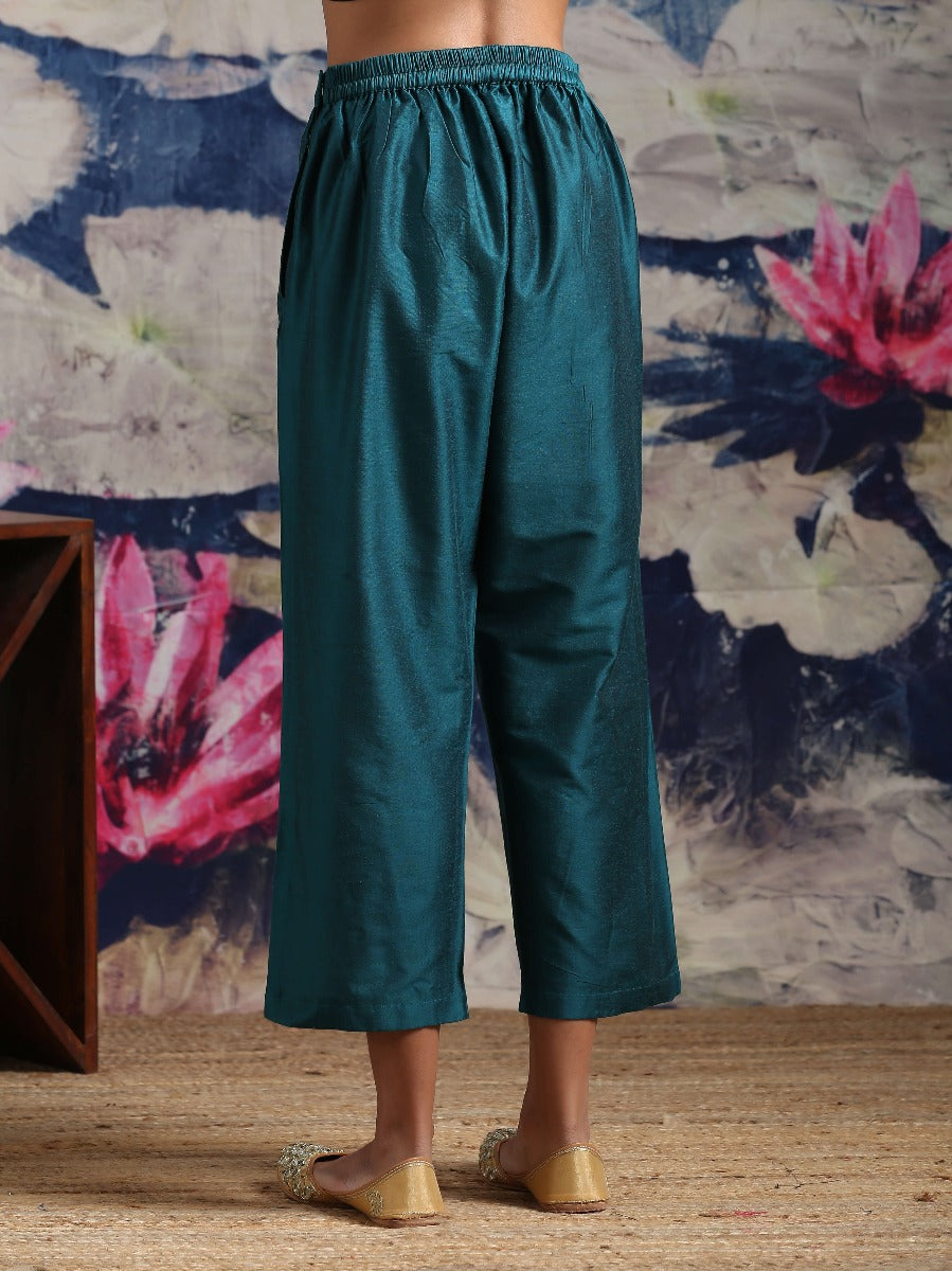 Cotton silk straight pant with side pockets Green