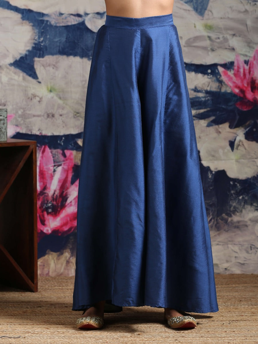 Cotton silk Paneled kalidaar palazzo Blue