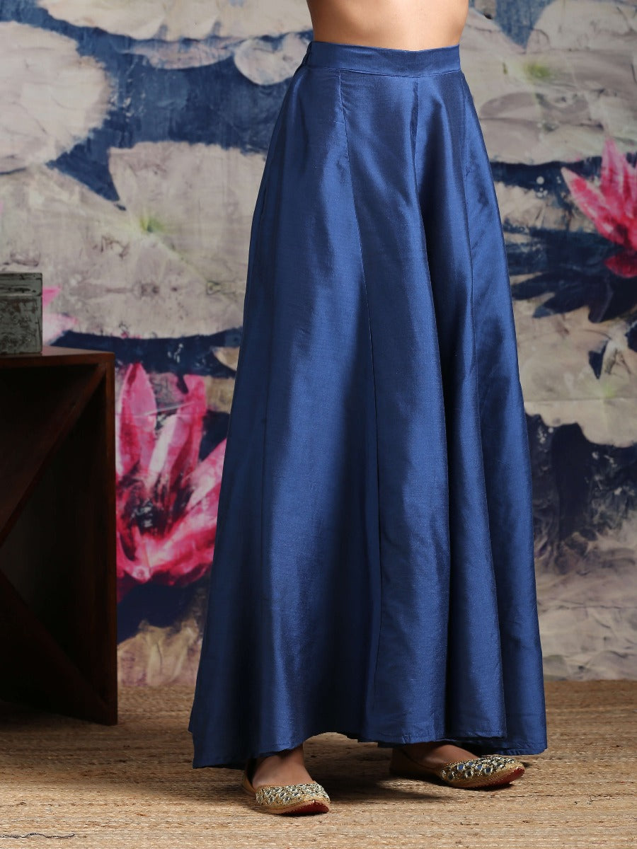 Cotton silk Paneled kalidaar palazzo Blue