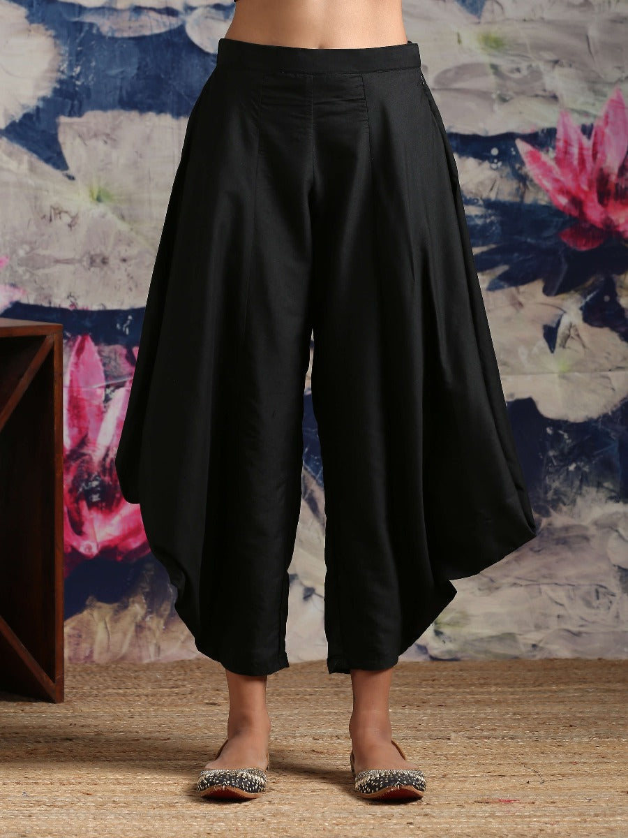 Abhishti cotton silk flared dhoti pants Black