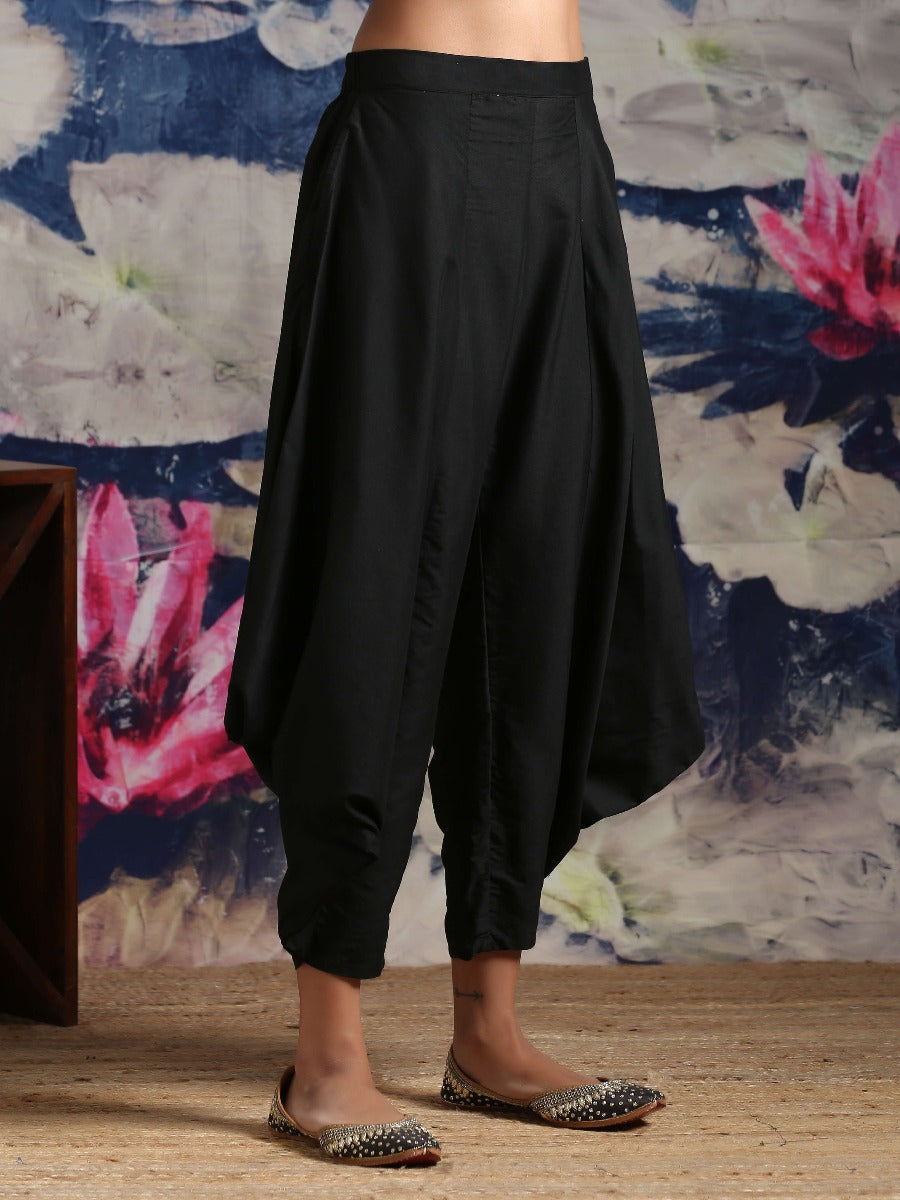 Abhishti cotton silk flared dhoti pants Black
